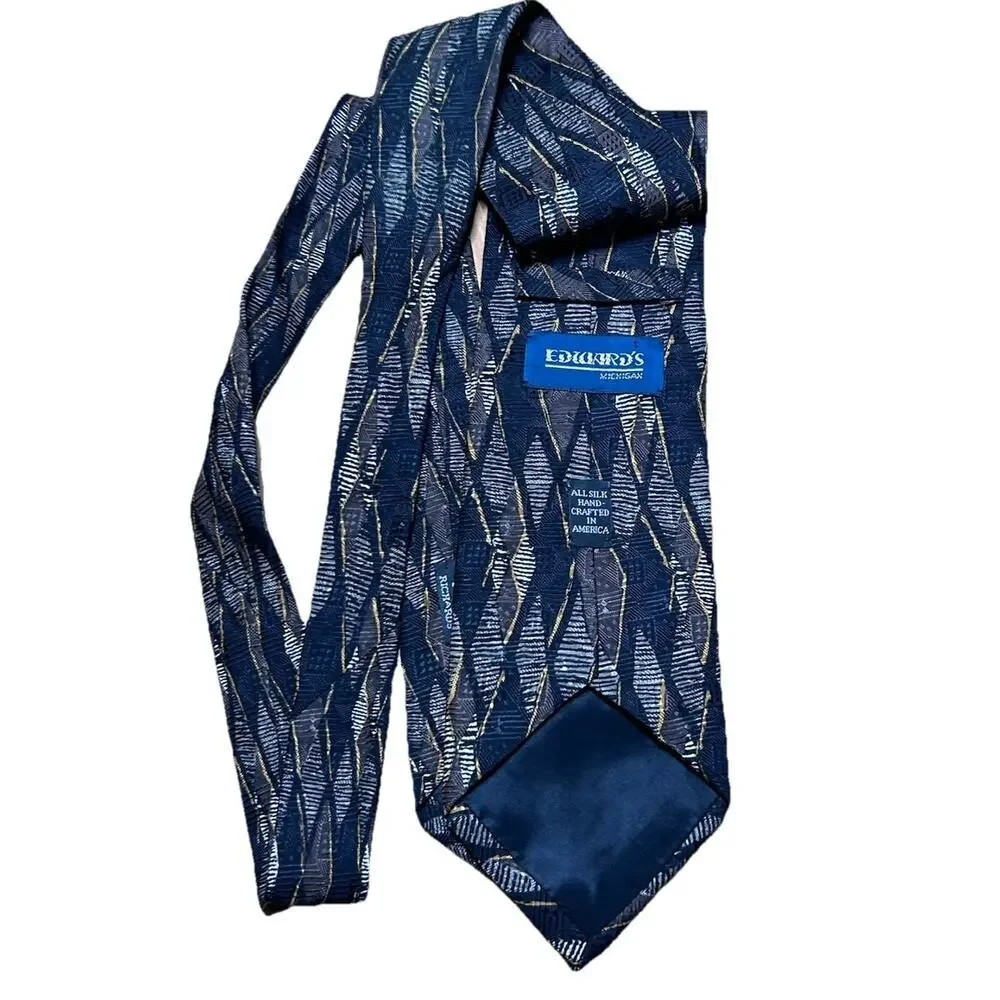 JZ Richards Edward's Michigan Silk Tie Hand Made USA Geometric Diamond Vintage